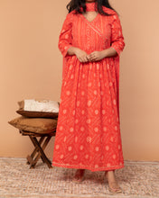 Load image into Gallery viewer, The Festive Edit - Orange Printed Anarkali Suit Set