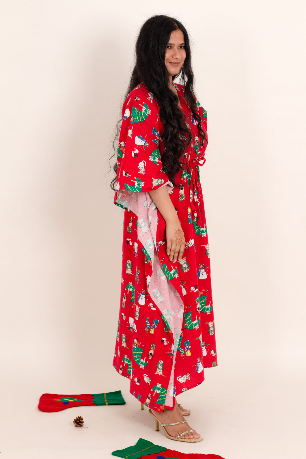 Red Christmas Tree Flannel Kaftan