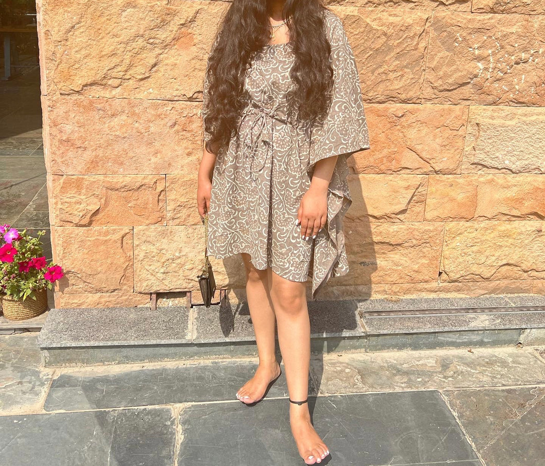 Grey Floral Print Kaaftan