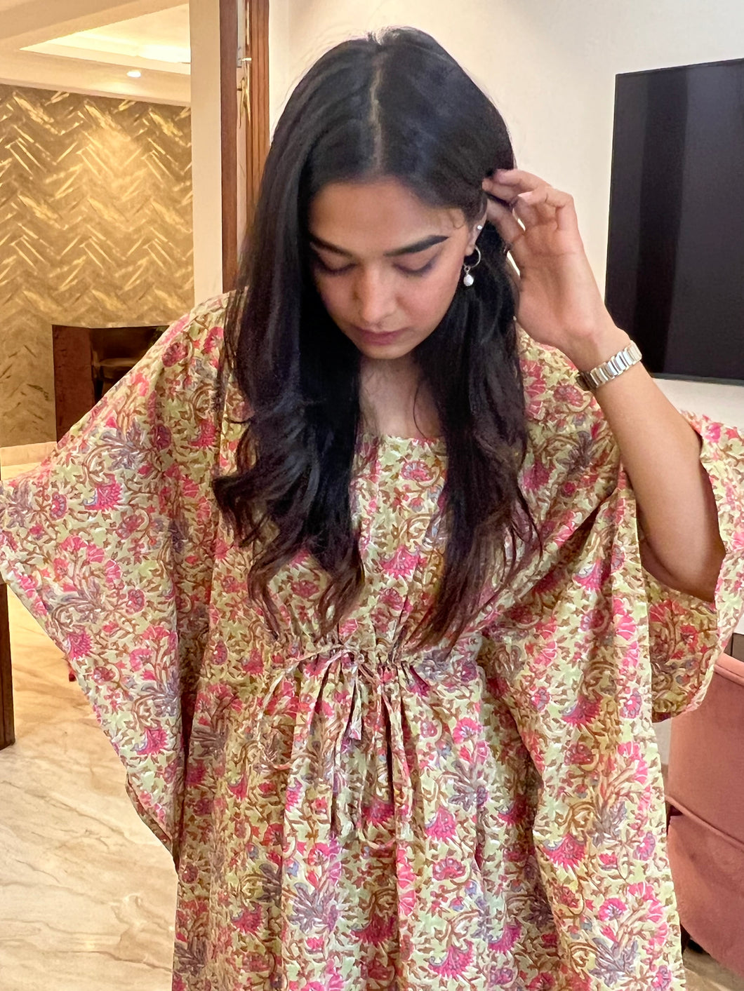 Green Floral Print Kaaftan Set