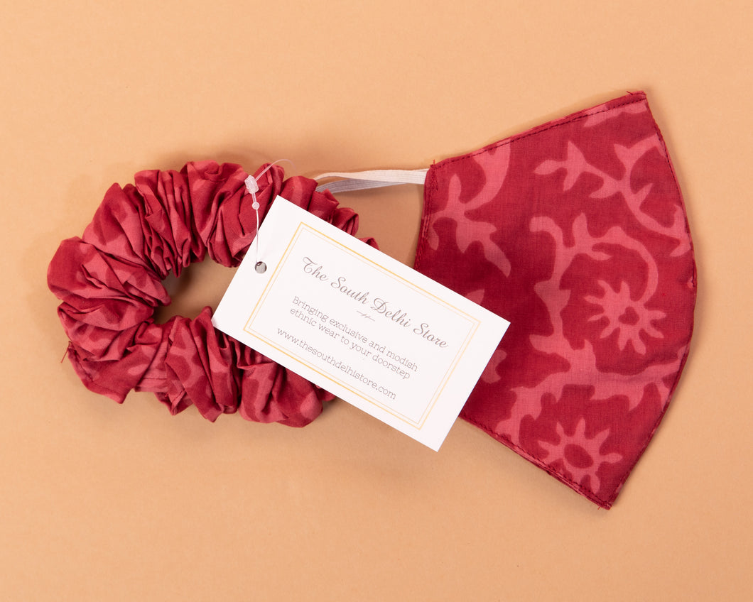 Pink Cotton Scrunchie and Mask Set